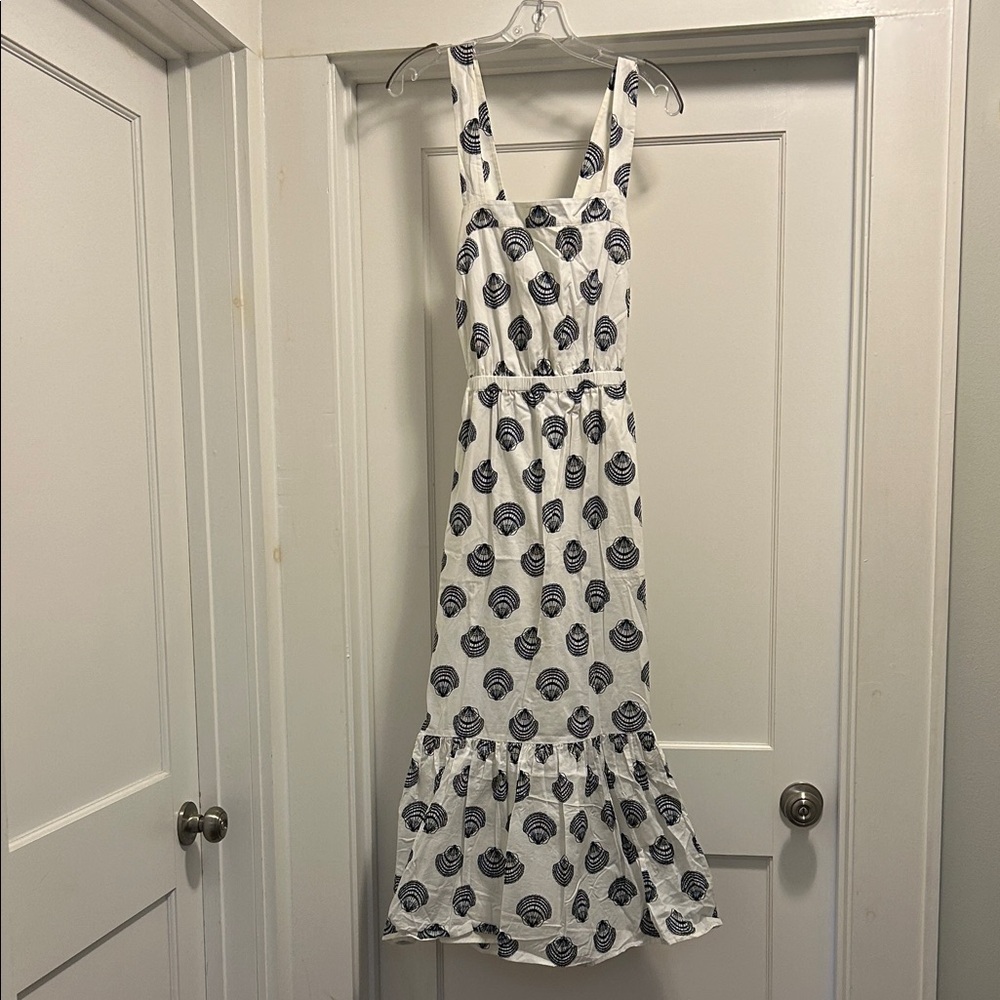 White and Blue Clam Patterned 100% Cotton Dress Cape Cod J Crew NWOT